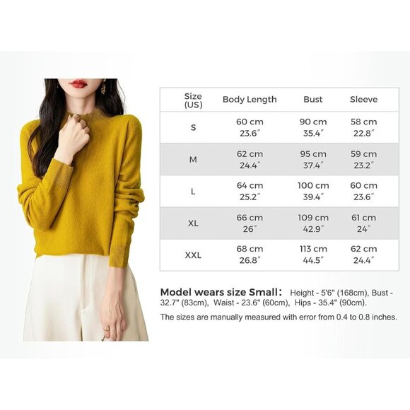 Chanyarn Women's 100% Merino Wool Mock Neck Long Sleeve Seamless Pullover - Picture 7 of 7